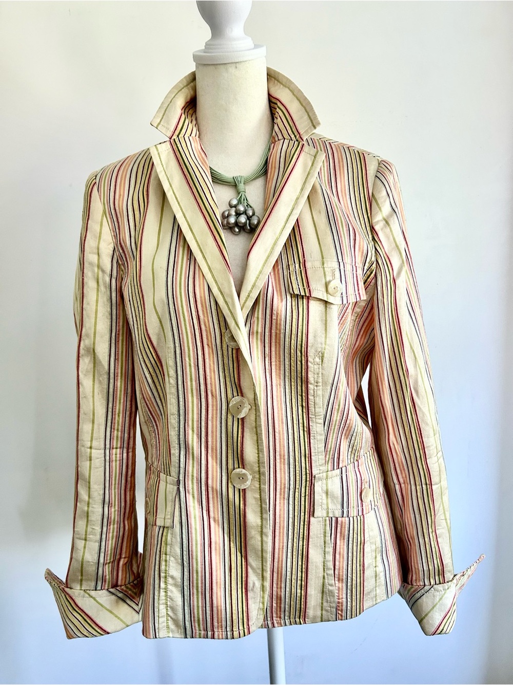 Carlisle Cream Multi-Color Silk Blazer Jacket LUXE EUC SZ 8